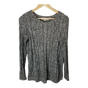 Ann Taylor Loft Sweater Womens Small Cable Knit Black White Crewneck